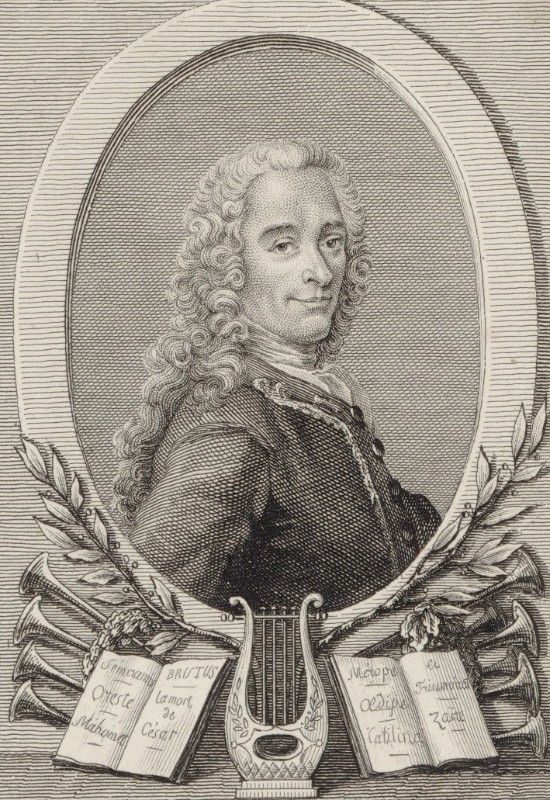 Gravures de Jean-François Marmontel (par Leroux) et Voltaire (éditée par Touquet)