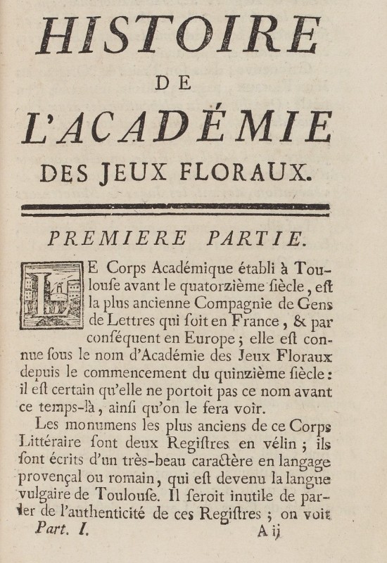 Guillaume de Ponsan, Histoire de l'Académie des jeux floraux, première partie, Toulouse : 1764-1769, Rosalis